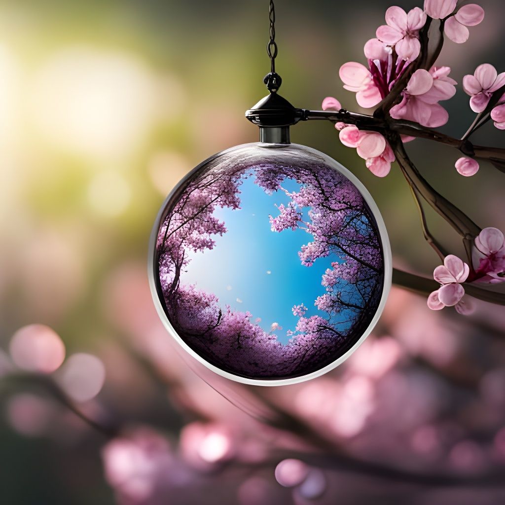 Glass Sphere Among Cherry Blossoms in Cottagecore Style