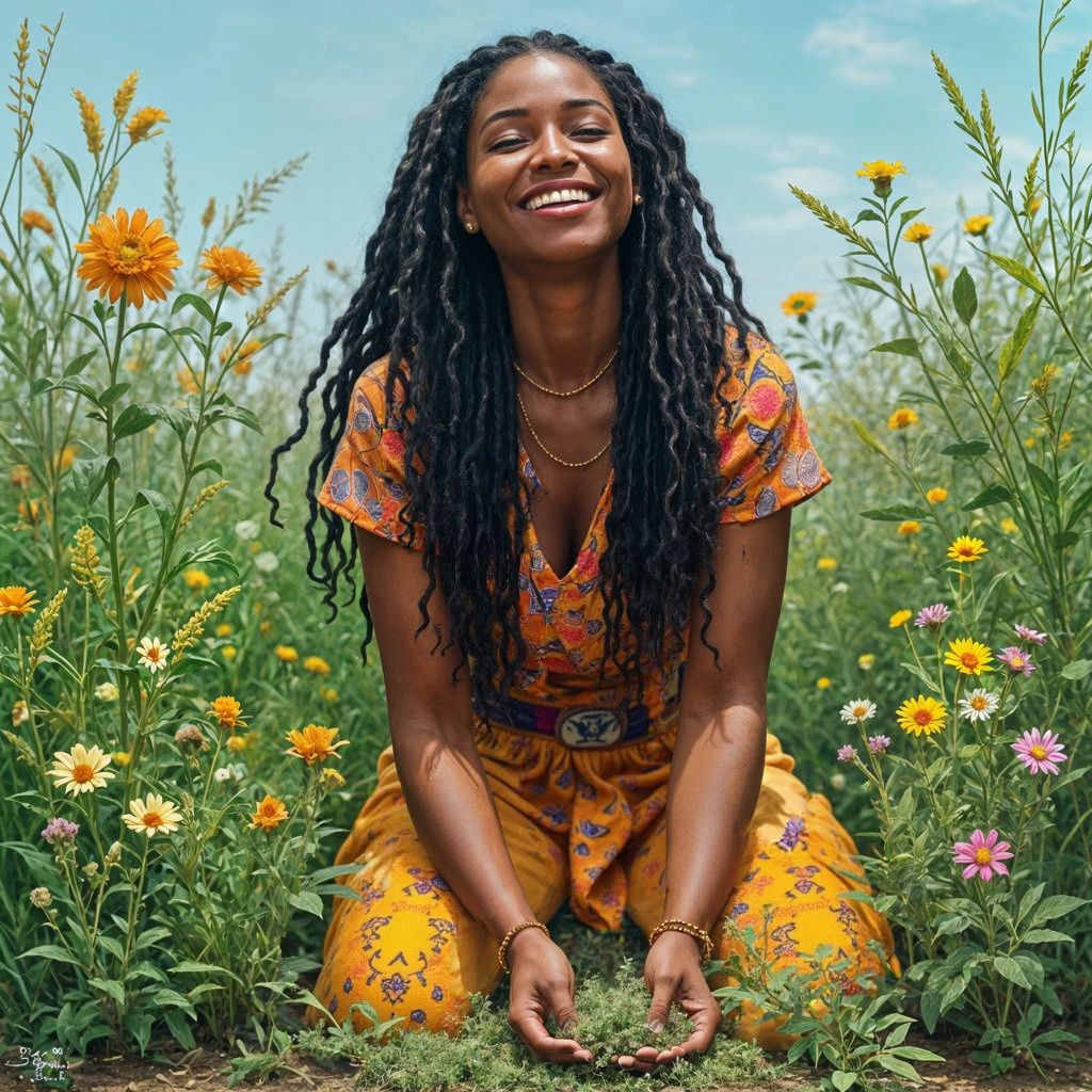 Young Black Woman Harvests Herbs with Joy