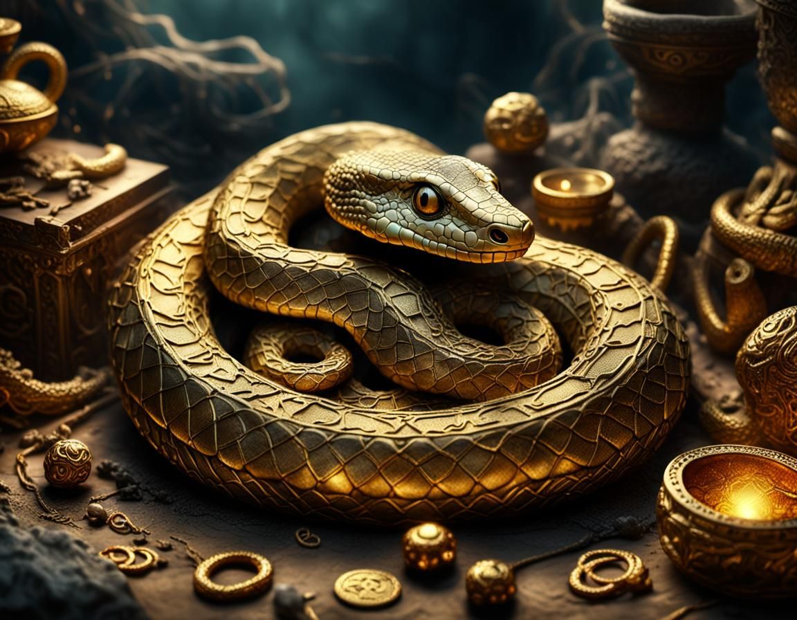 Serpent Guardian of Ancient Treasures: Digital Art