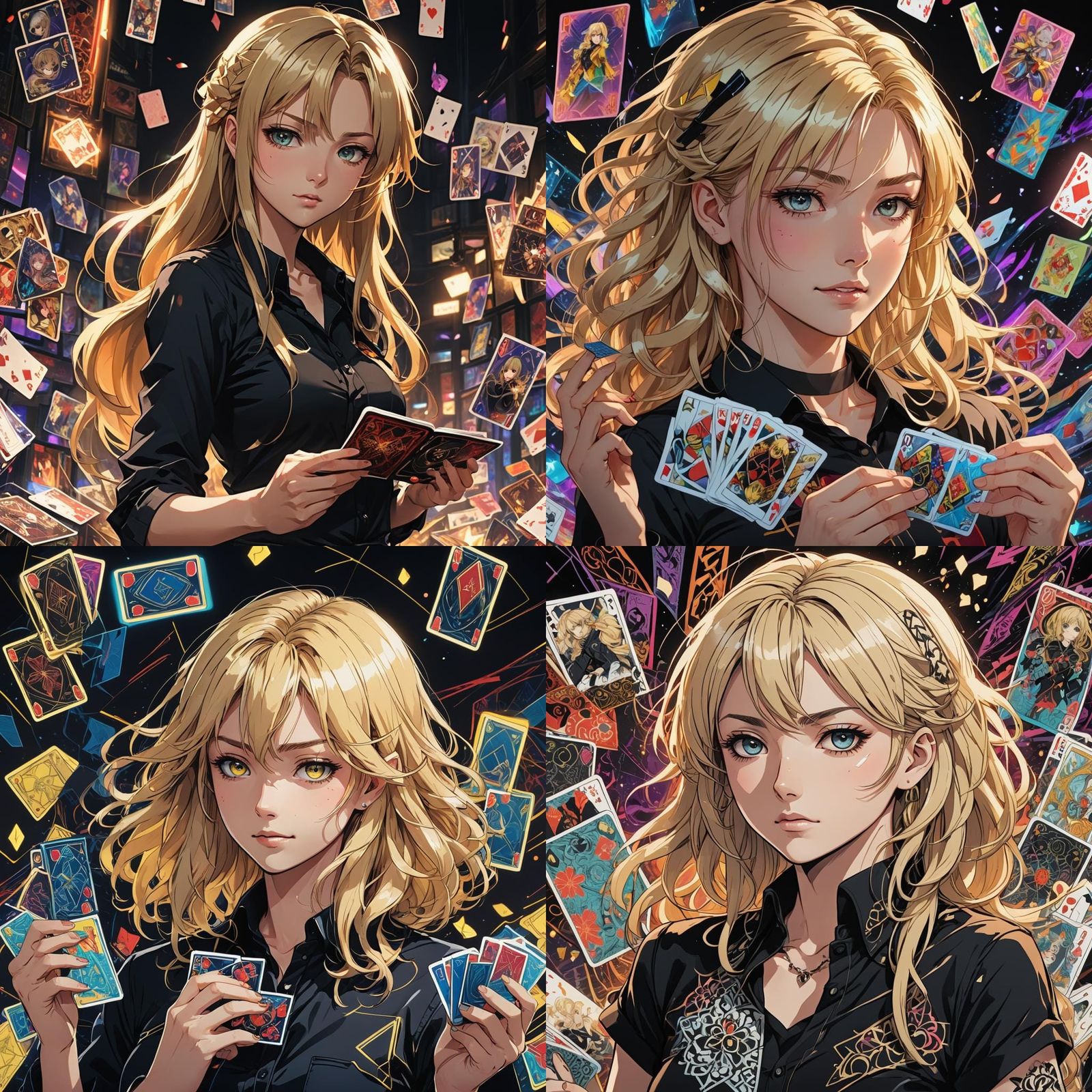 Blonde Woman in Black Shirt: Cel-Shaded Anime Art