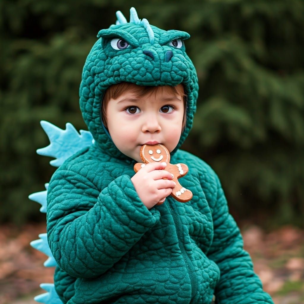 Cute Godzilla in Gingerbread Man Costume
