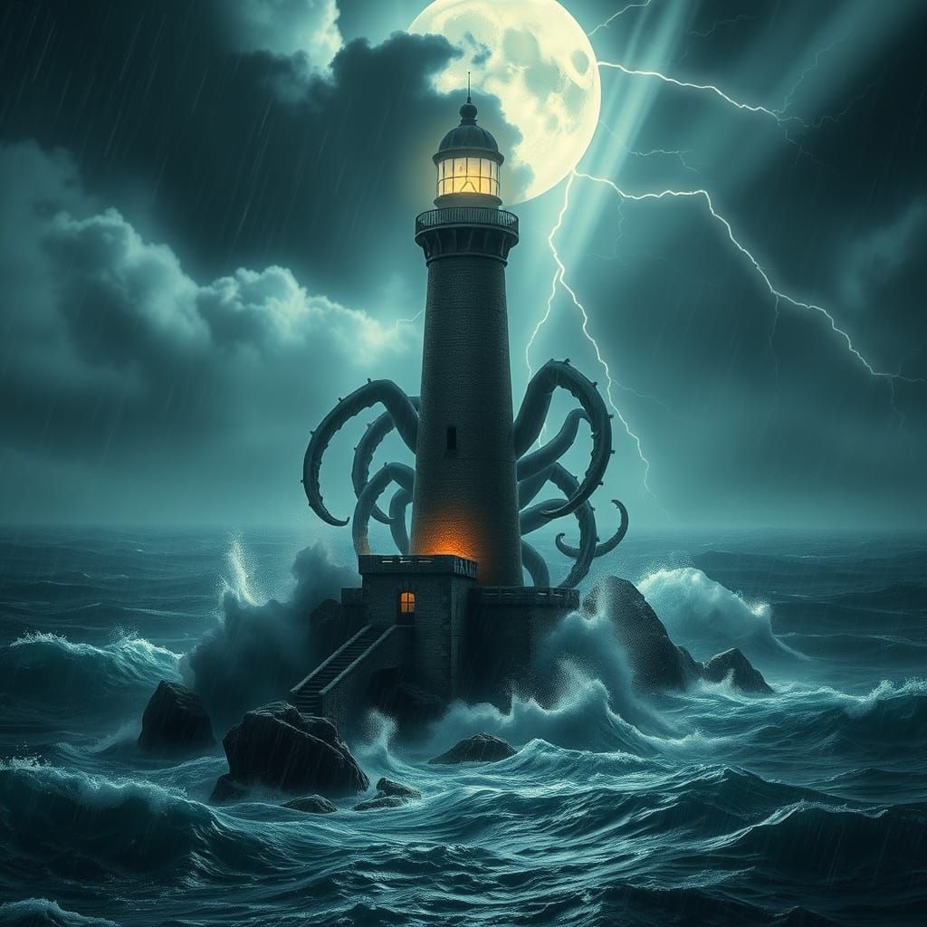 Fortress Lighthouse Reveals Sea Monster in Epic Storm