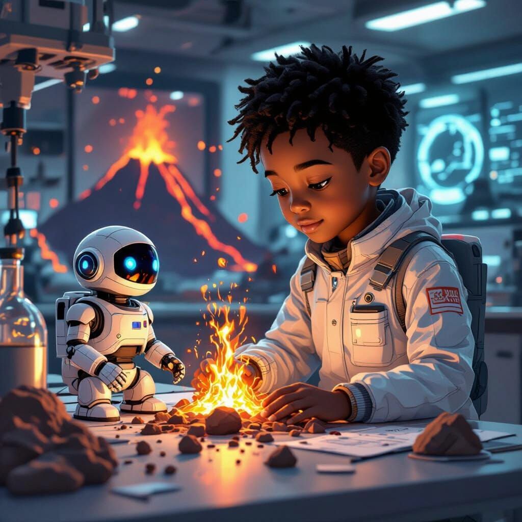 Young Scientist on Mars in Sci-Fi Style