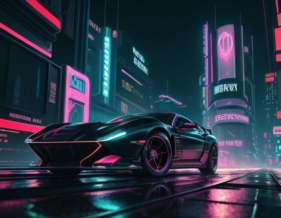 Cyberpunk Train in Retro-Futuristic Cityscape