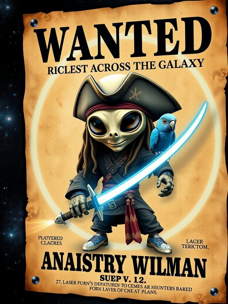 Futuristic Alien Pirate Wanted Poster in Space