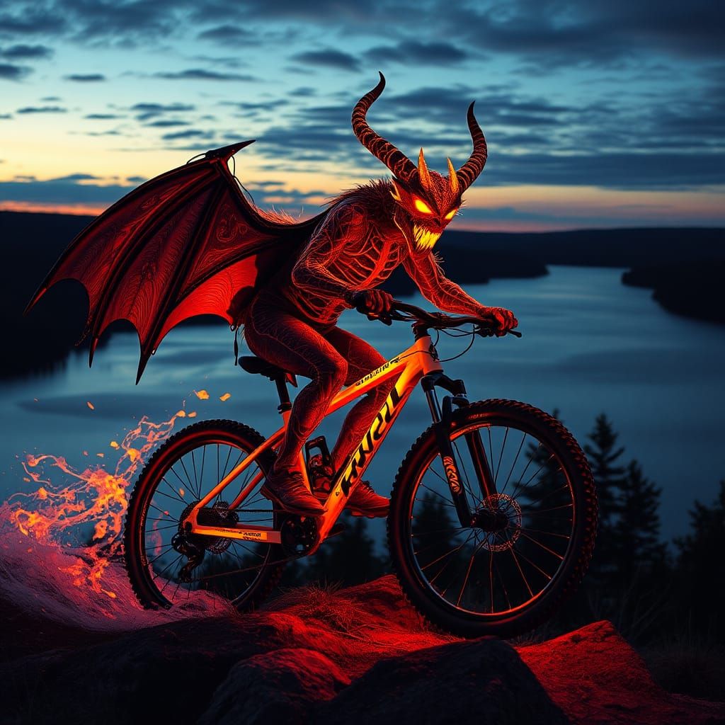 Encaustic Demon on Mountain Bike, Fluorescent Colors