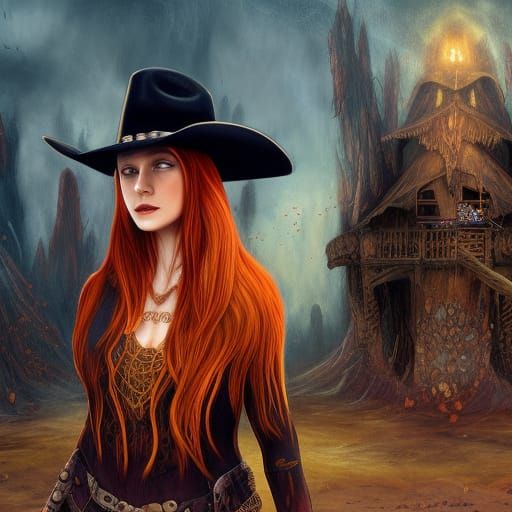Copper Haired Woman in Graveyard, Fantasy Art