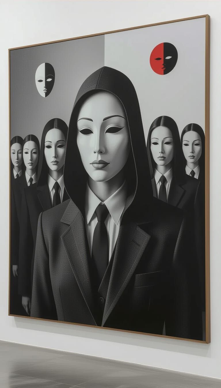 Abstract Suits and Masks in Mysterious Cult Interior