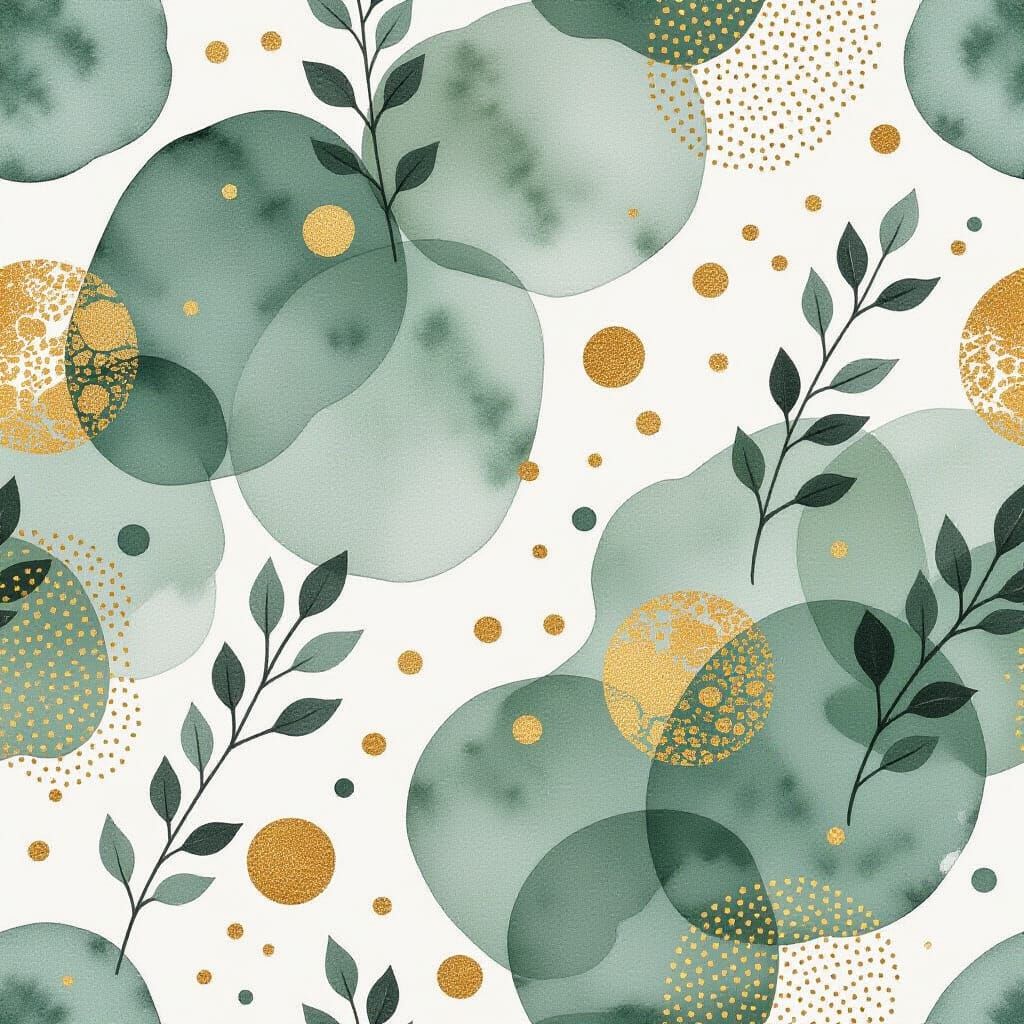 Whimsical Watercolor Splash in Earthy Greens and Golds