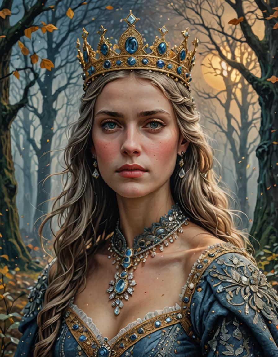 Beauty Queen with Crown: Renaissance Art Style