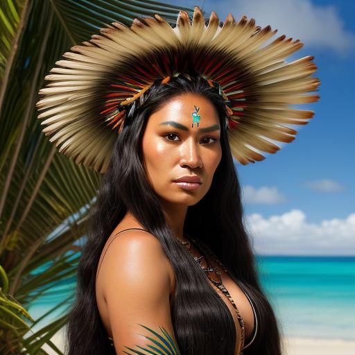 Polynesian Woman Portrait in Traditional Dress