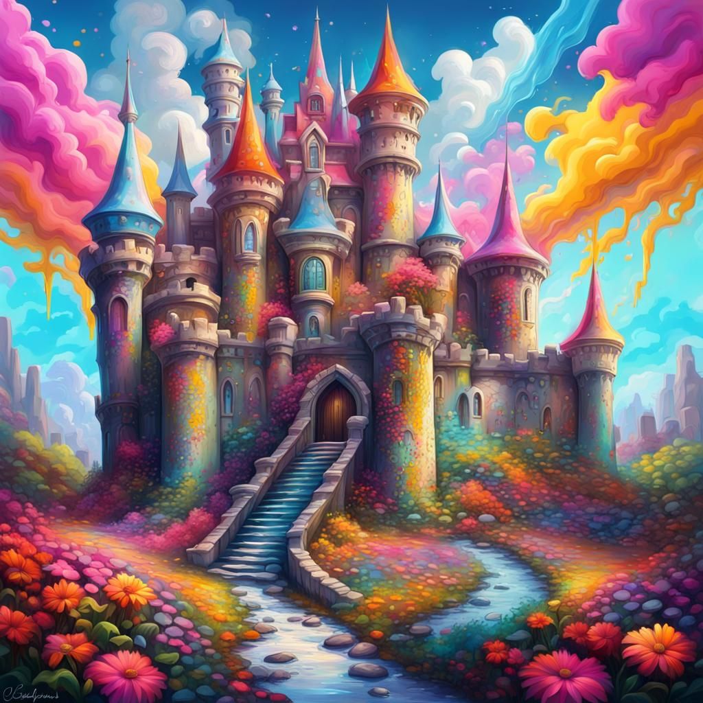 Colorful Psychedelic Fantasy Castle Graffiti Art