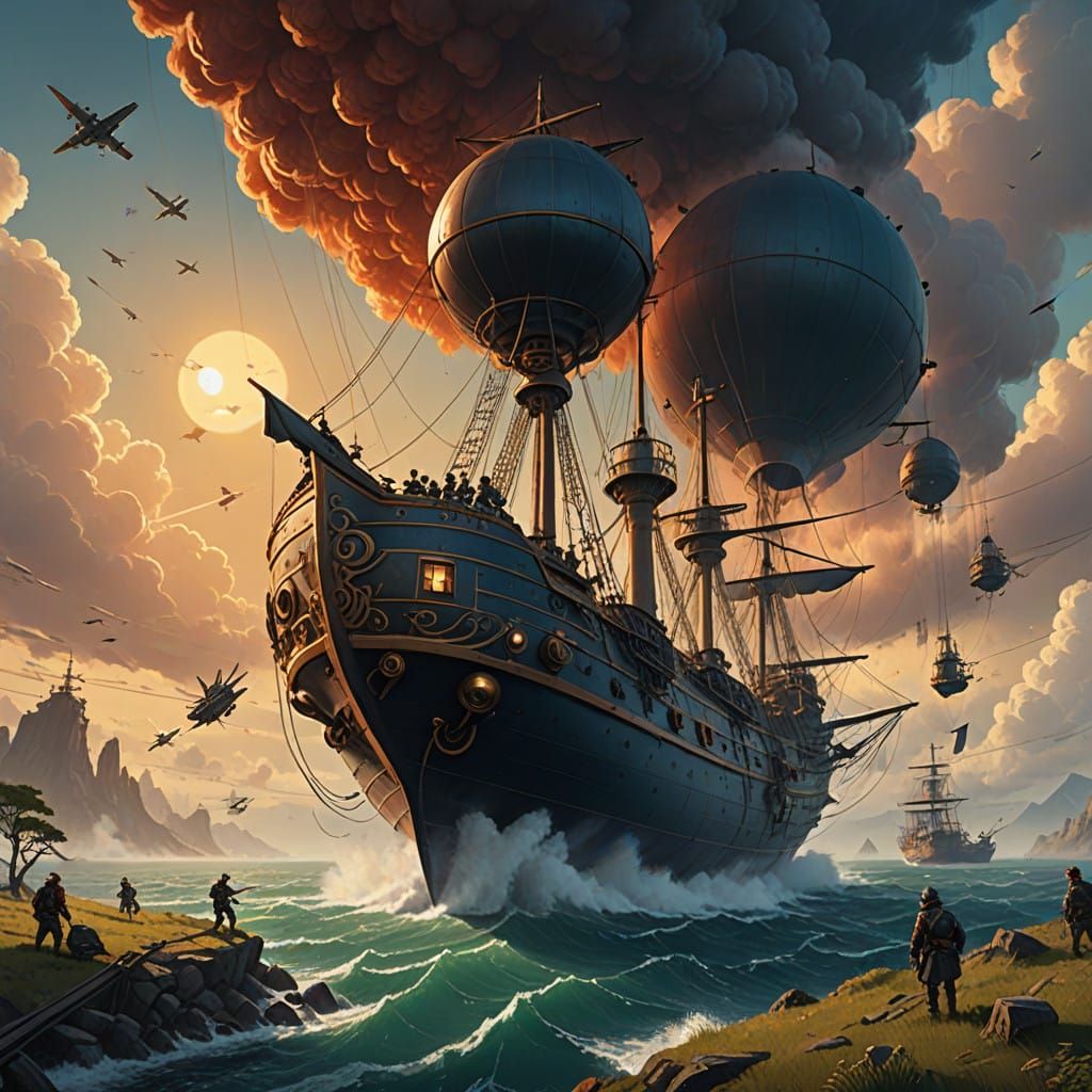 Epic High-Fantasy Aerial Battle in Matte Painting Style