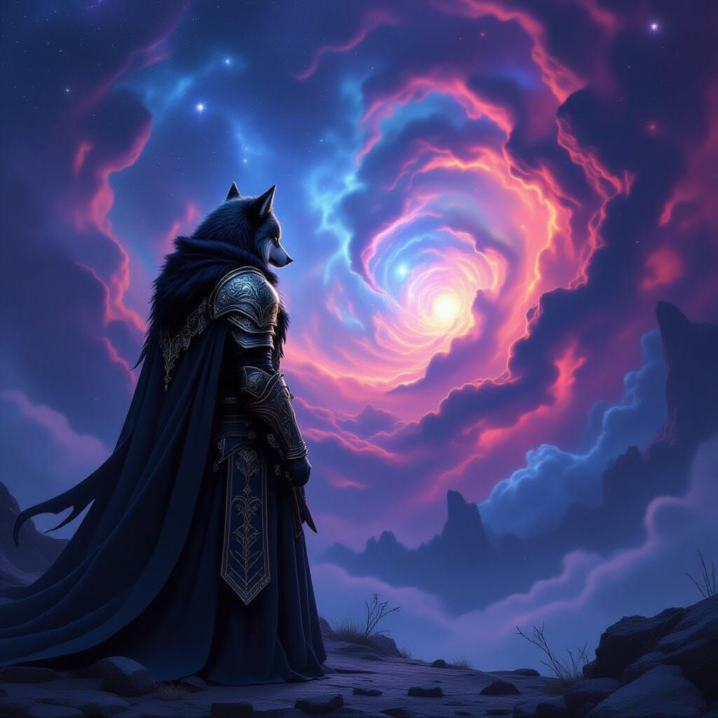 Wolf in Gothic Armor Before Nebula