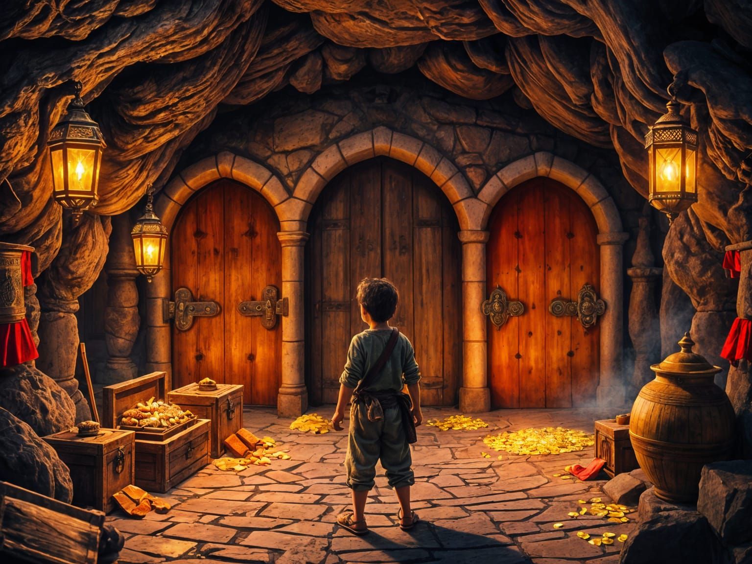 Mystical Cave of Wonders in Vibrant Oil Painting Style