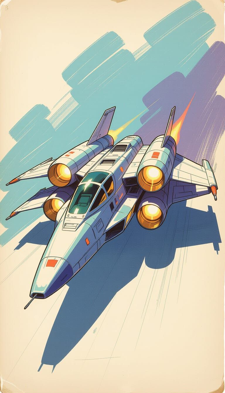 Futuristic Spaceship Sketch on Paper