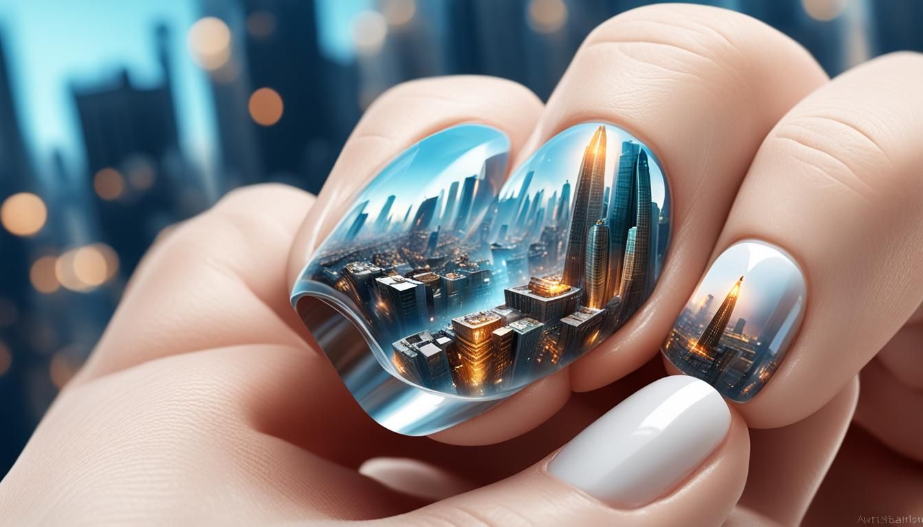 Futuristic City Embedded in a Human Fingernail