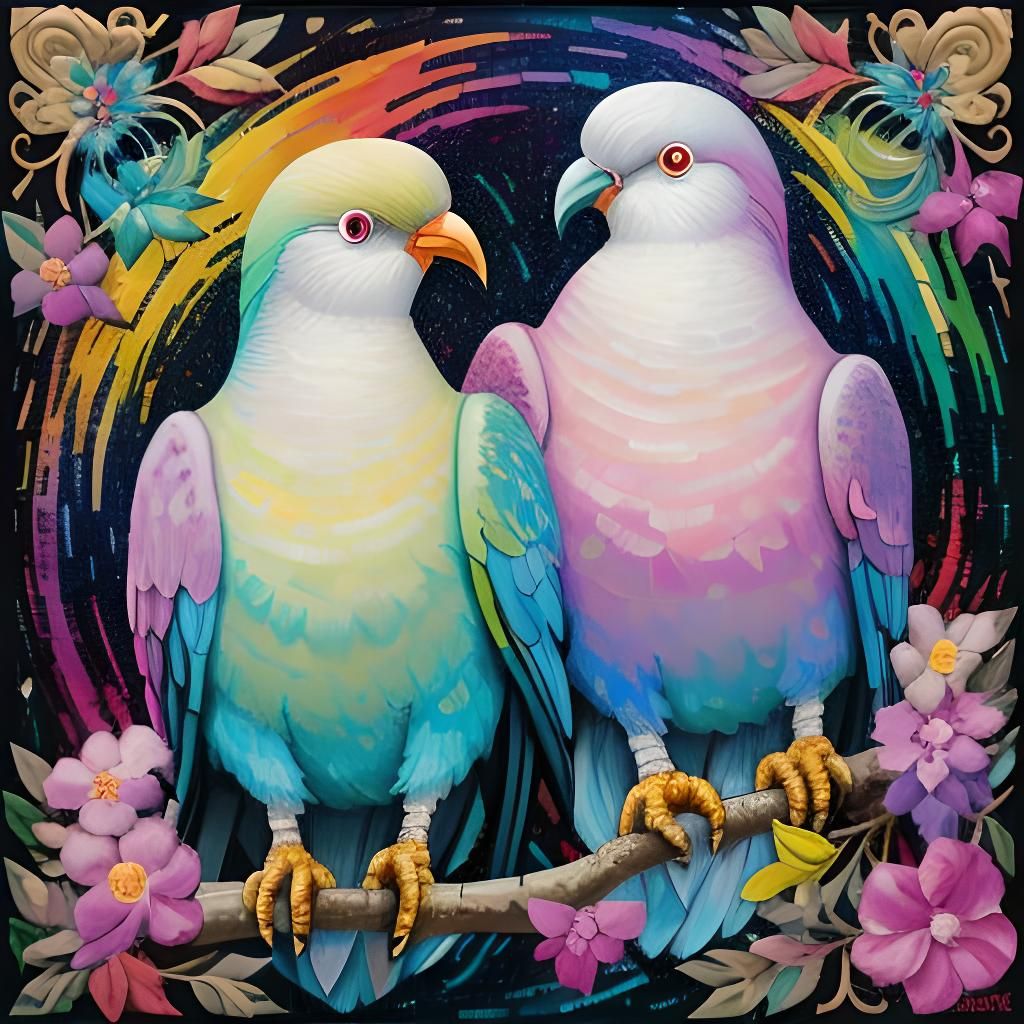 Moon God and Rainbow Dove in Mosaic Collage