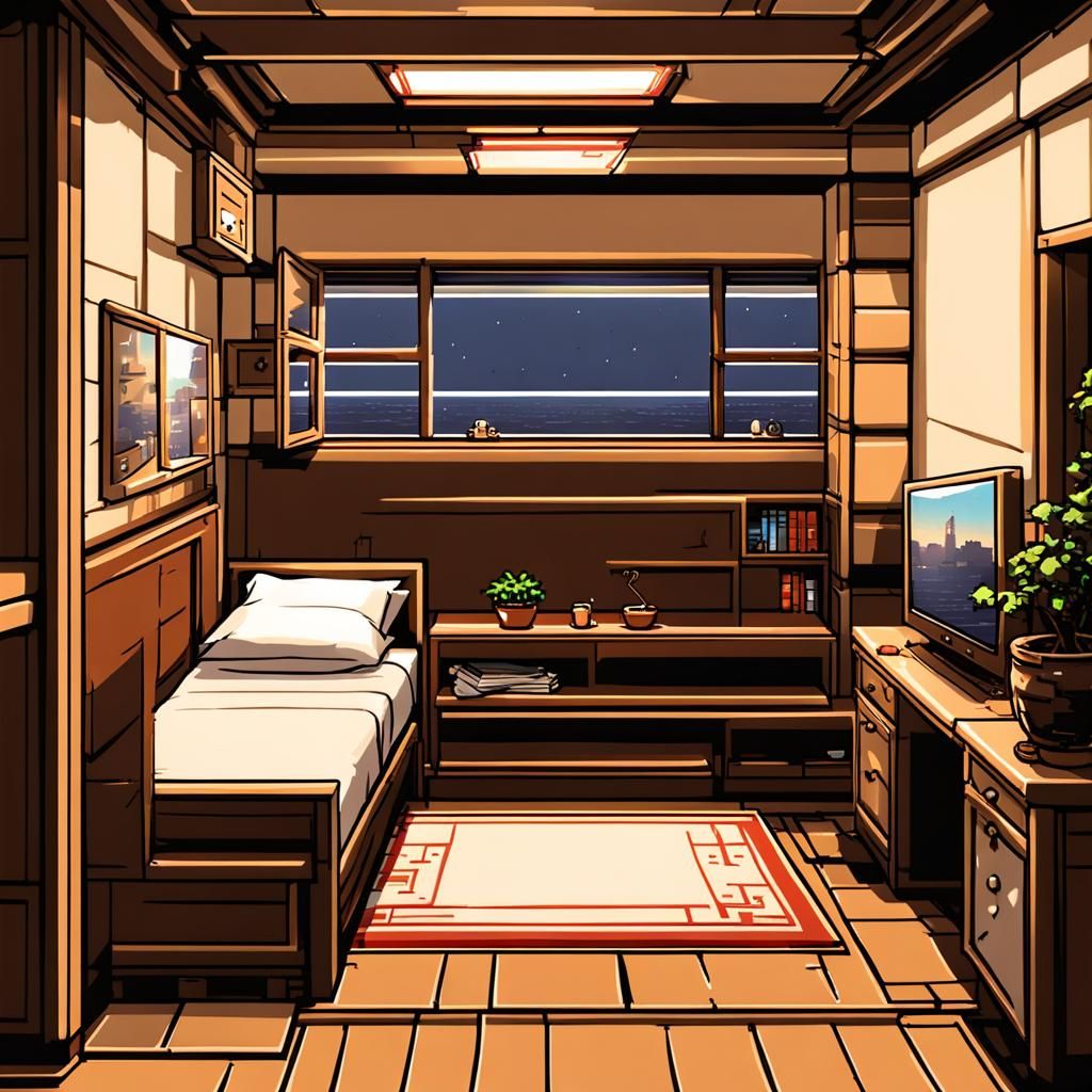 8-Bit Pixel Bedroom in Mouse Hole, Anime Style