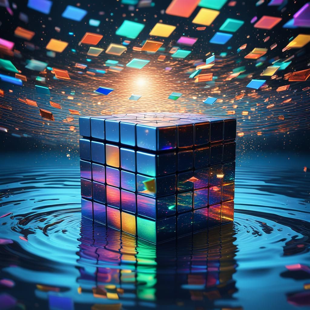 Surreal 3D Cube Reflecting Space, Digital Art