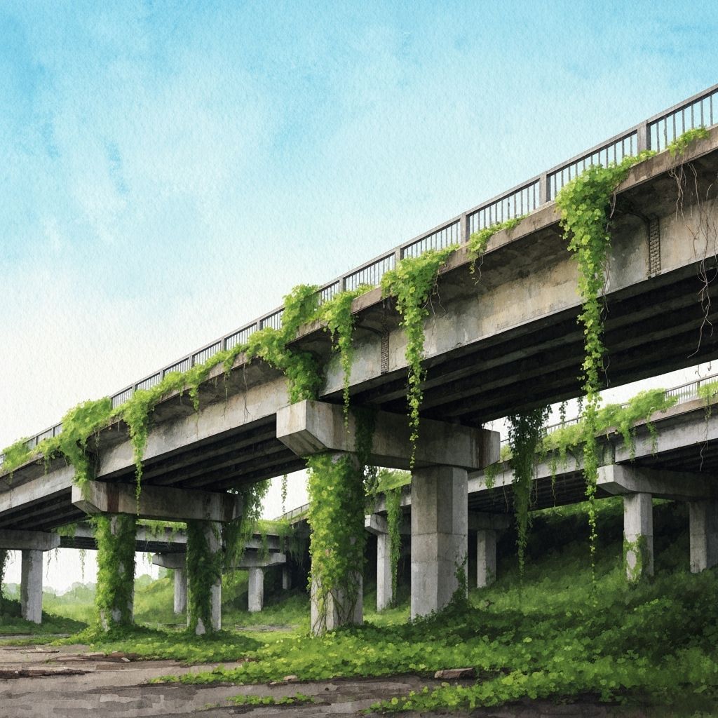Abandoned Highway Overpass in Watercolor