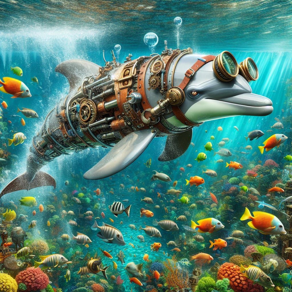 Steampunk Dolphin Transformation in Tropical Waters