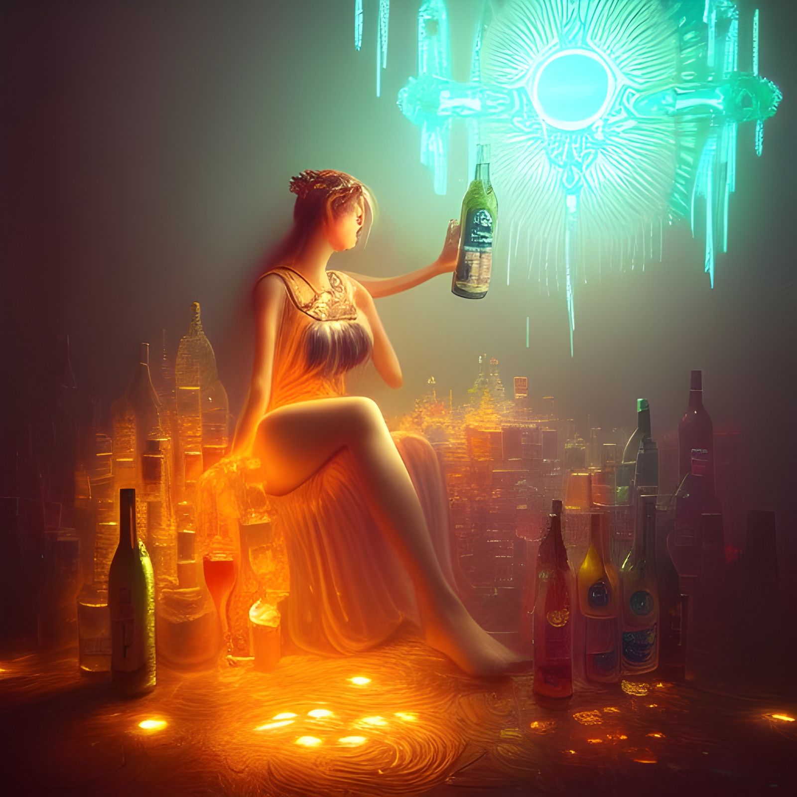 Sad Alcoholic Goddess in a Fantasy Art Style