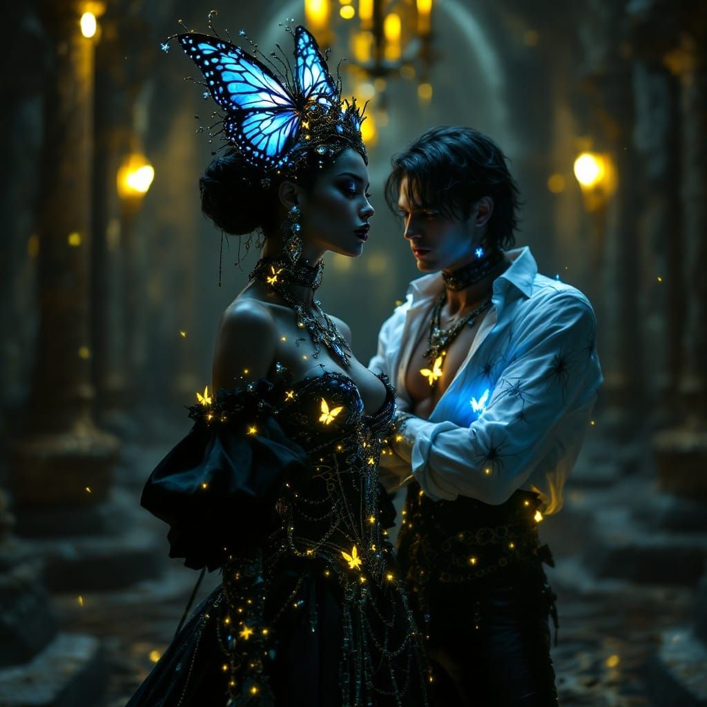 Ethereal Gothic Duo in Immersive Dungeon Setting