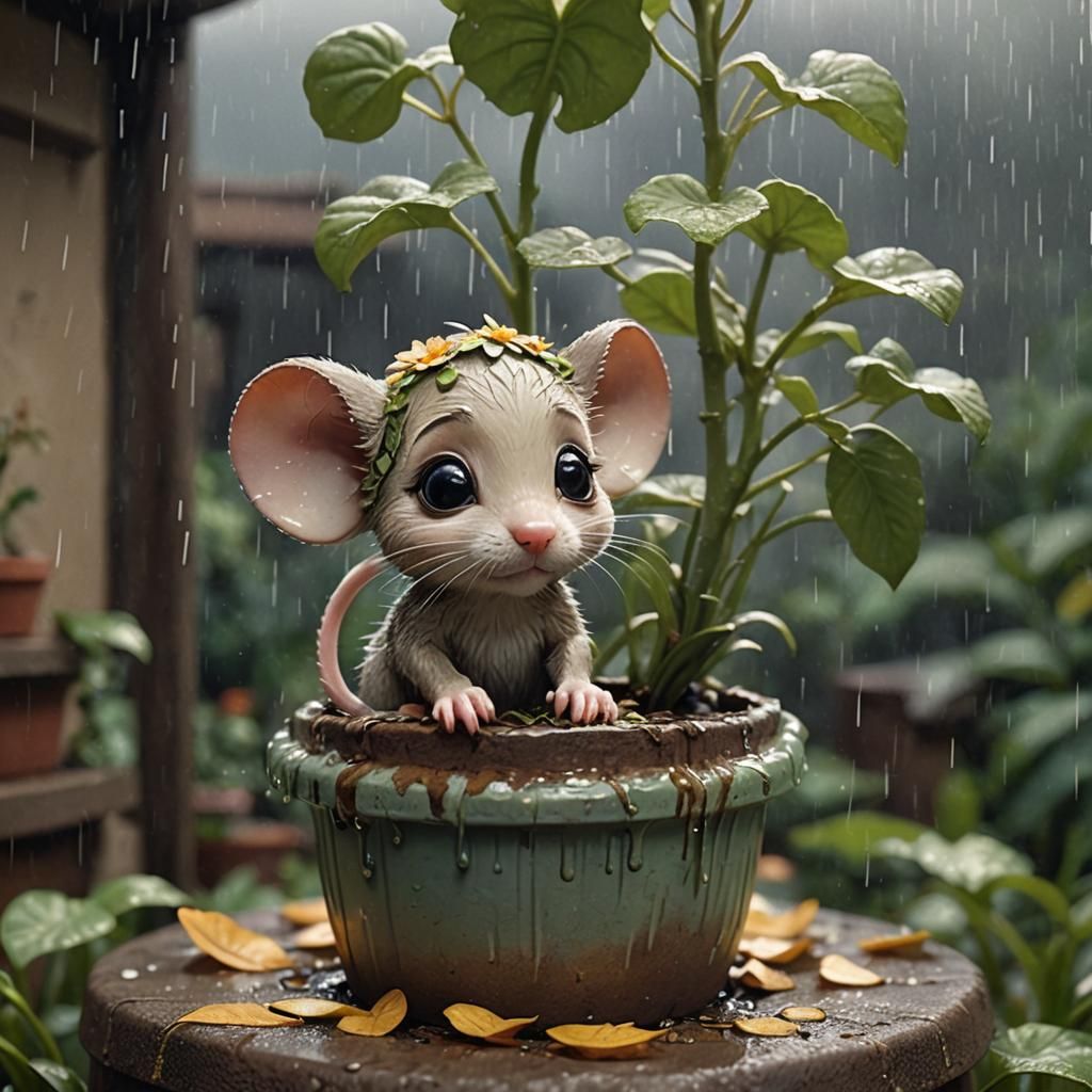 Mouse Chibi in Flower Pot, Cinematic Still