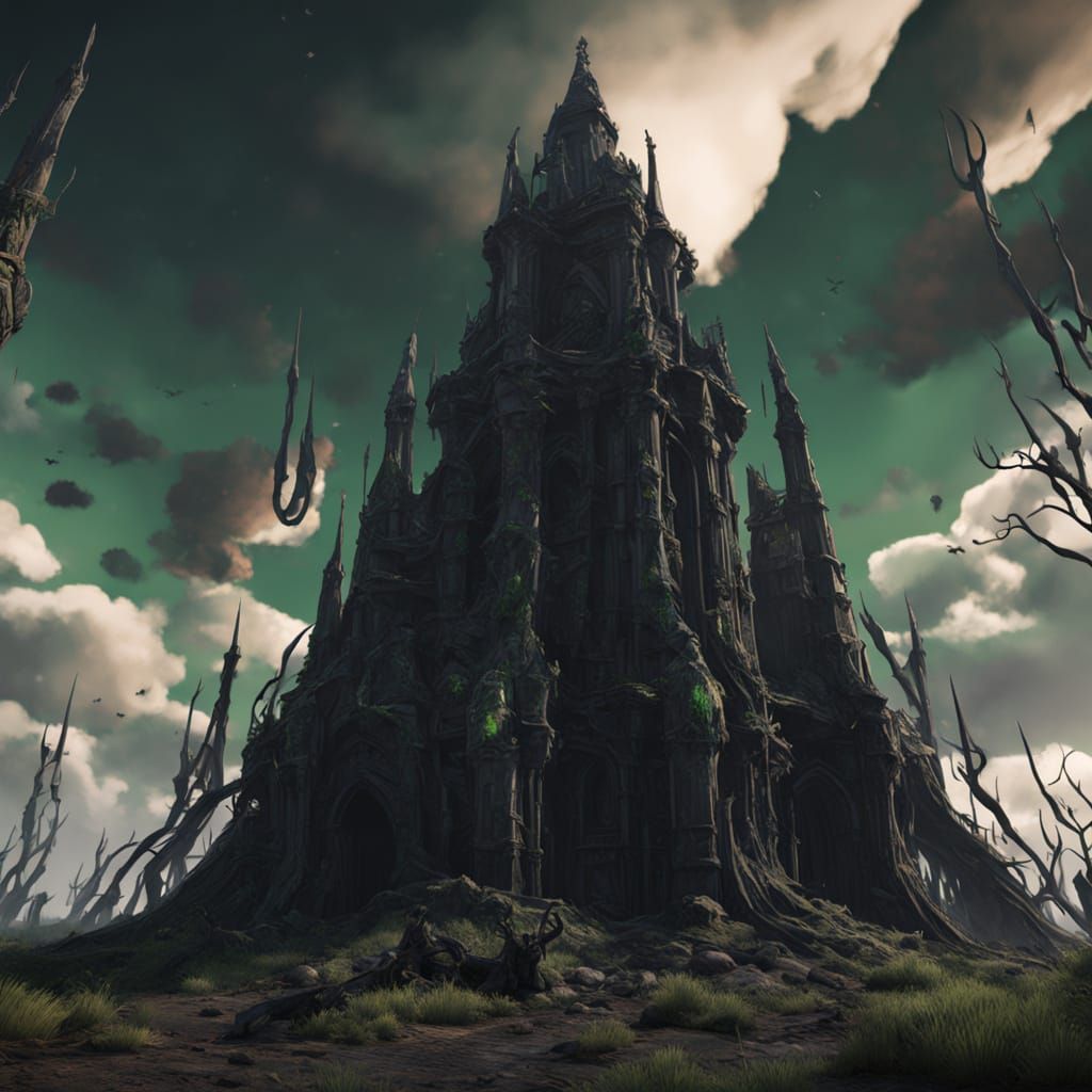 Cosmic Horror Bone Cathedral Rises in Shadowy 3D Render