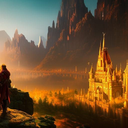 Grumpy Elf in Magic City: Detailed Matte Painting