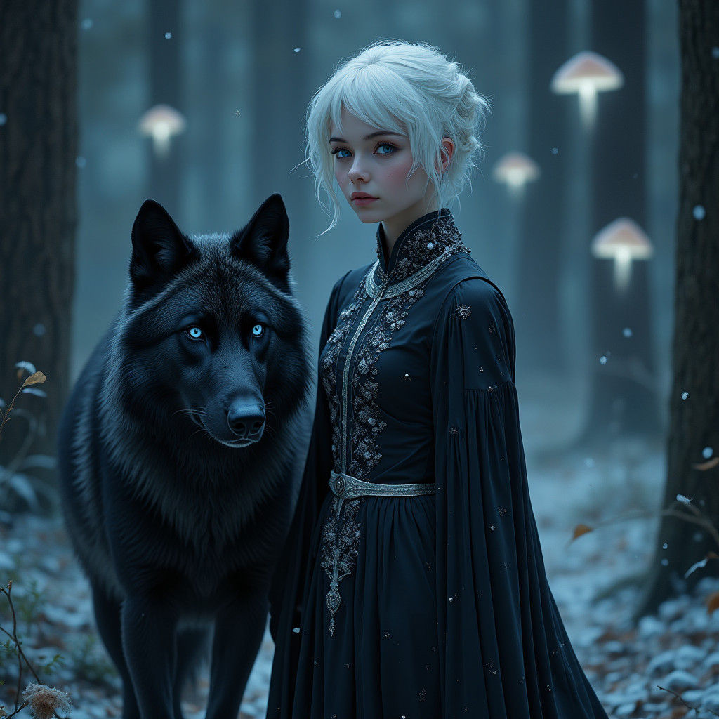 Nordic Woman with Wolf in Ethereal Style