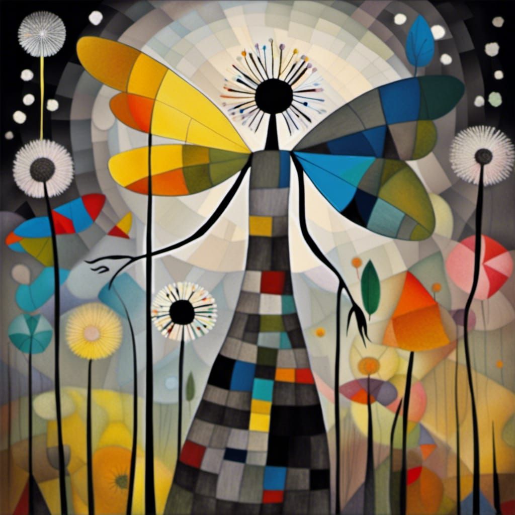 Winged Fairies in Dandelion Dreamscape: Klee, Burton, Picass...