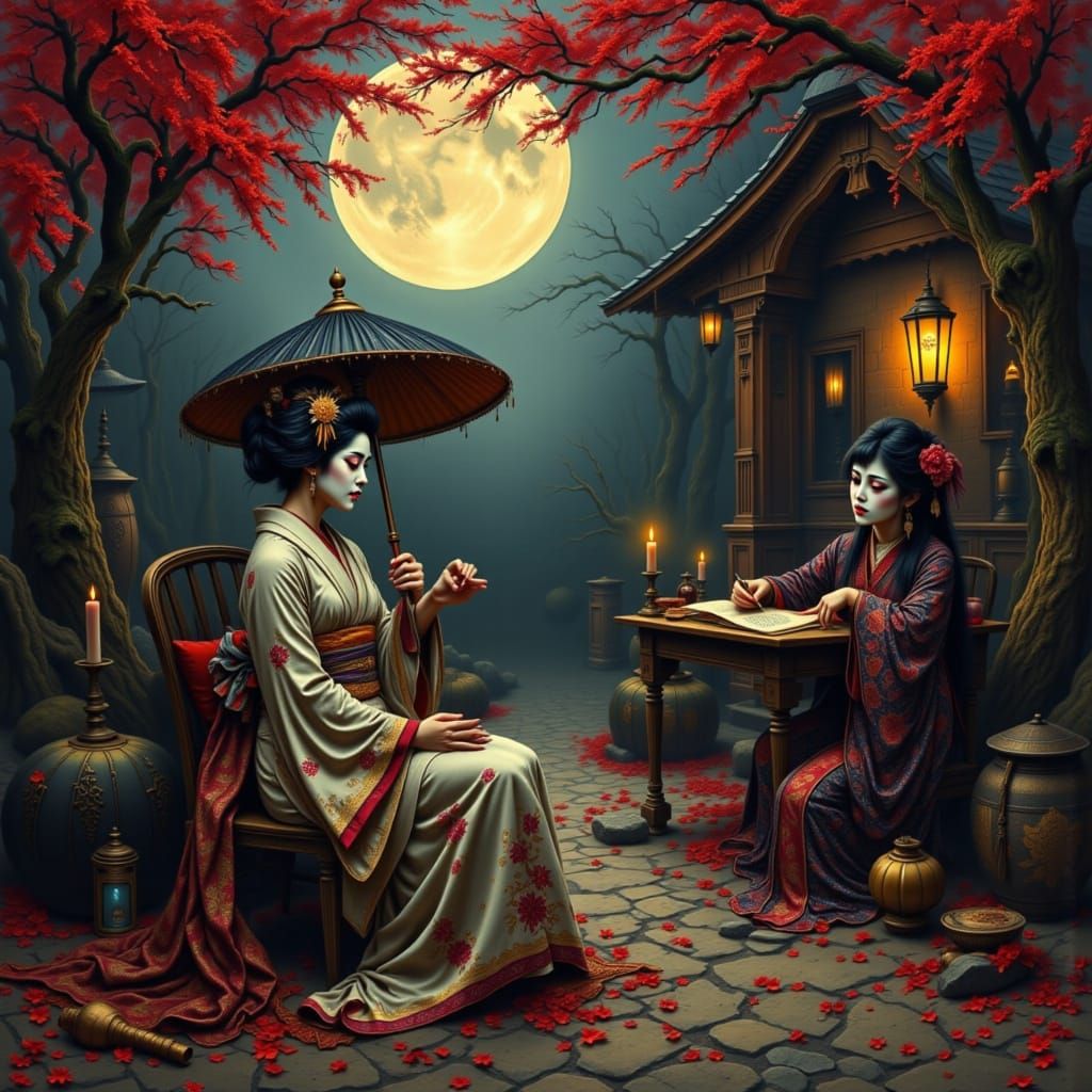 Mourning Geisha Consults Gypsy Fortune Teller
