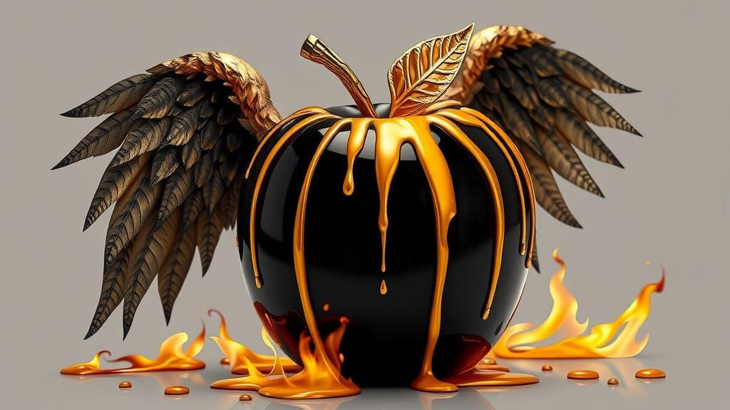 Fallen Apple of Divinity with Molten Gold and Wings