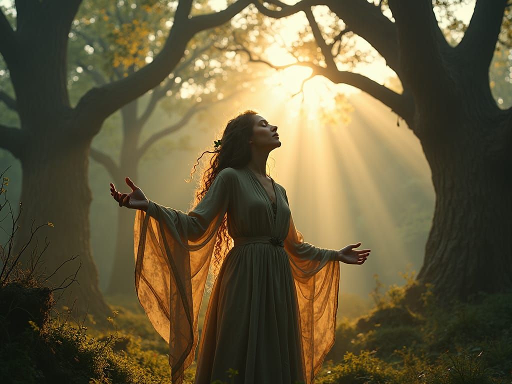 Mystical Forest Witch in Harmony with Nature