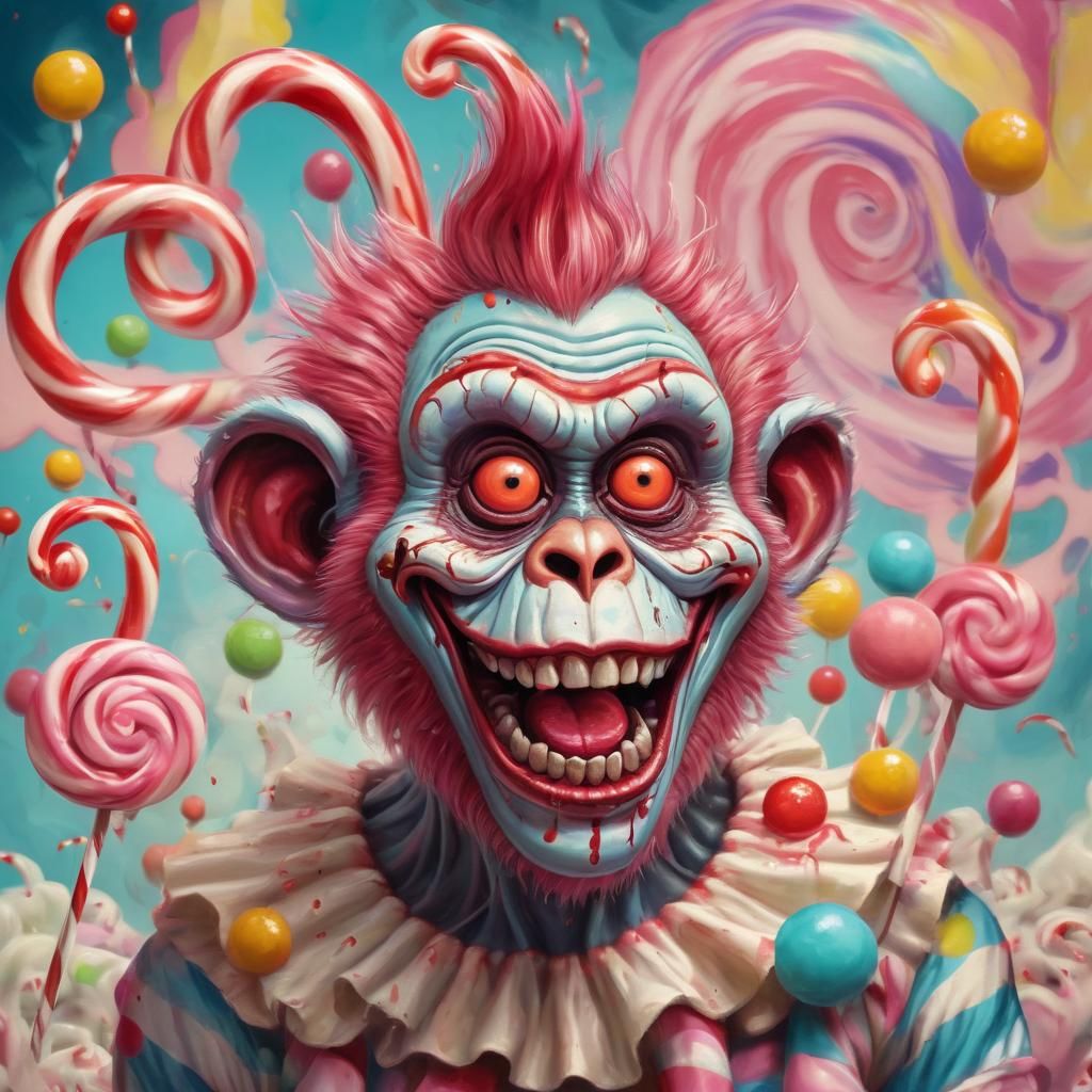 Zombie Monkey Clown in Vintage Cartoon Style