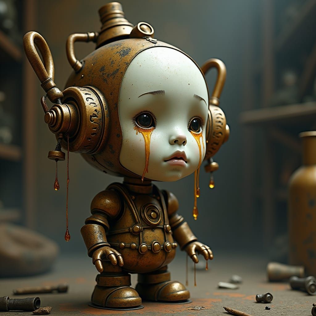 Robot created by Elon Musk, crying at the moral failings of its creator.