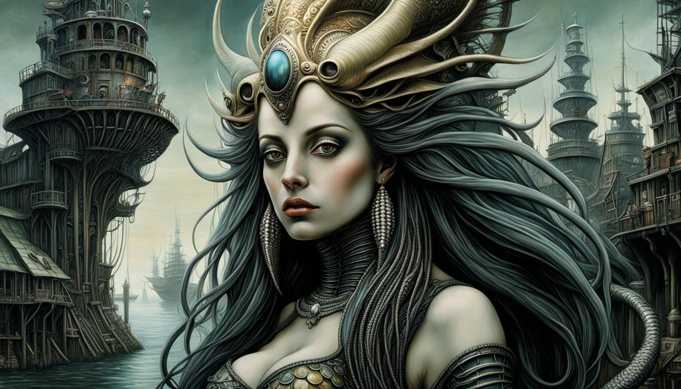 Cryptid Mermaid Portrait in Post-Apocalyptic Wonderland