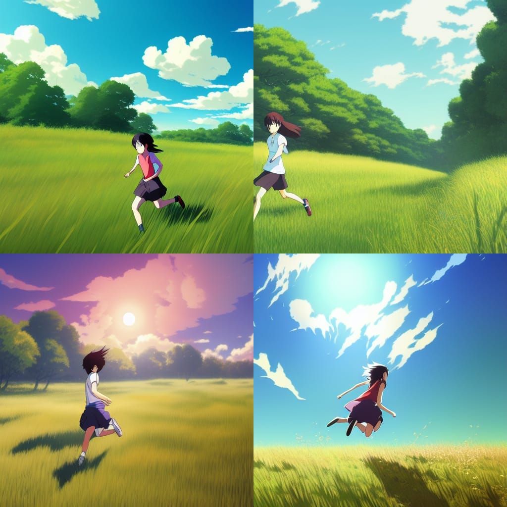 Anime Kite Soarer Amidst Vibrant Fields