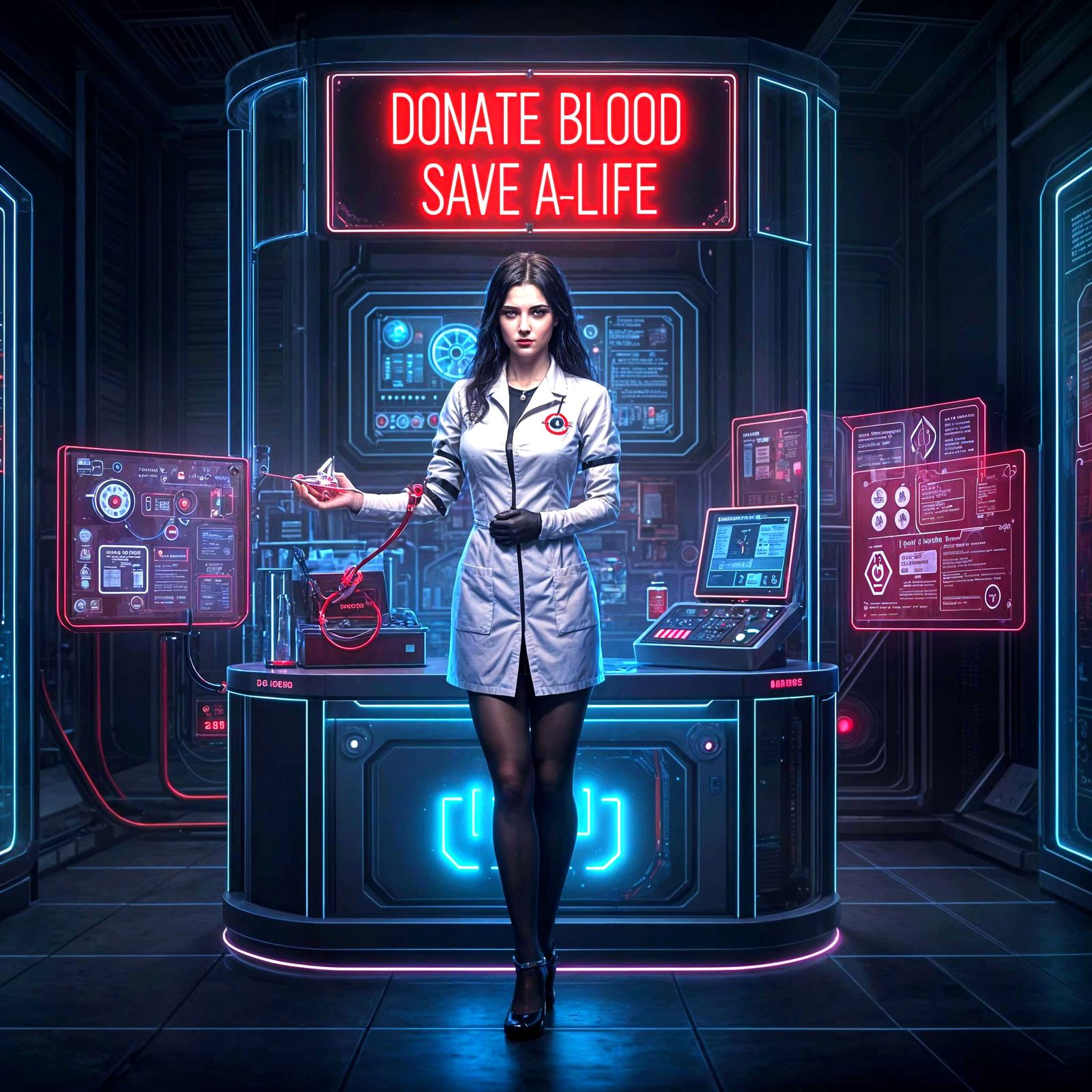 Futuristic Vampire Goddess Collects Blood Donations in Labor...