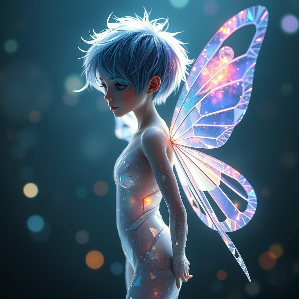 Iridescent Quantum Fairy in Cyberpunk Aesthetic