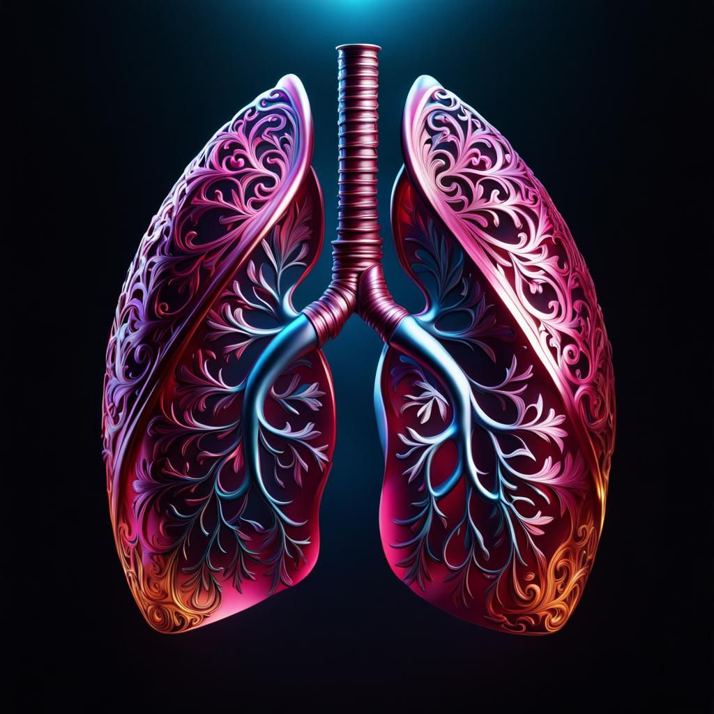 Holographic Human Lung in Baroque Airbrush Style