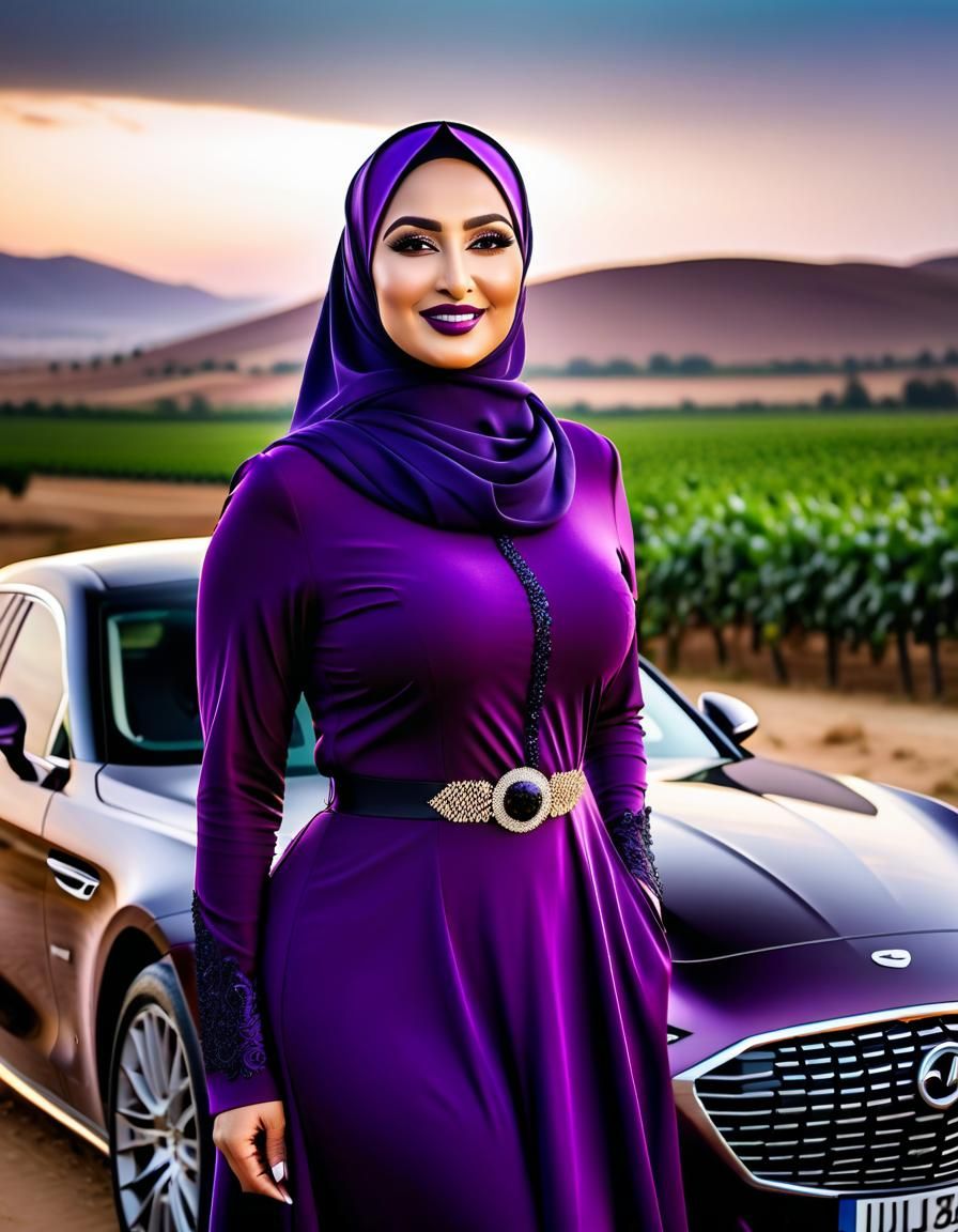 Middle Eastern Woman in Purple Dress, Realistic Portrait