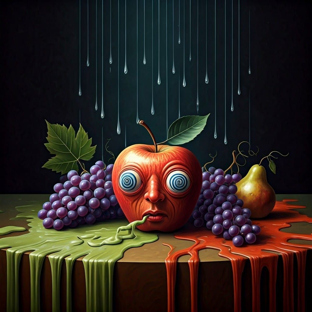 Surrealistic Apple in a Melting Multicolored Dreamscape