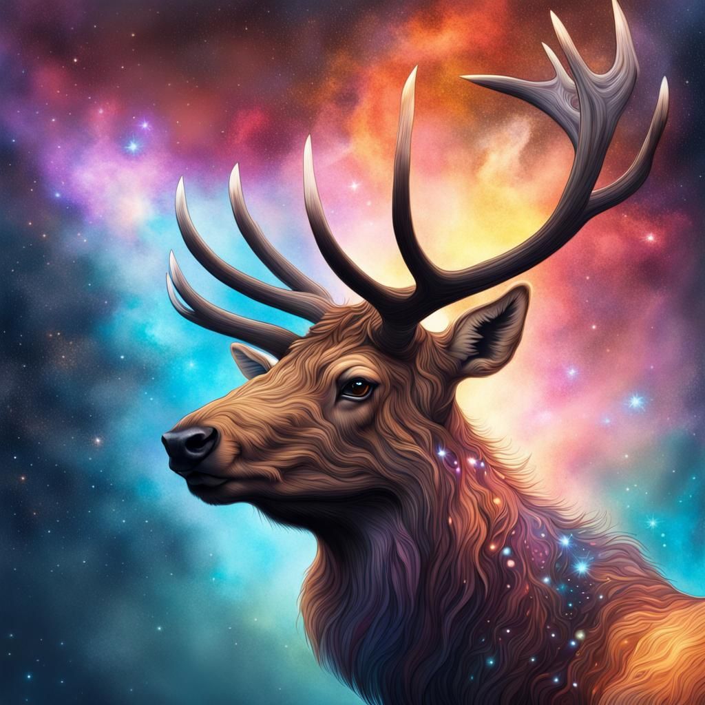 Nebula Elk in Hyperrealistic Splash Art
