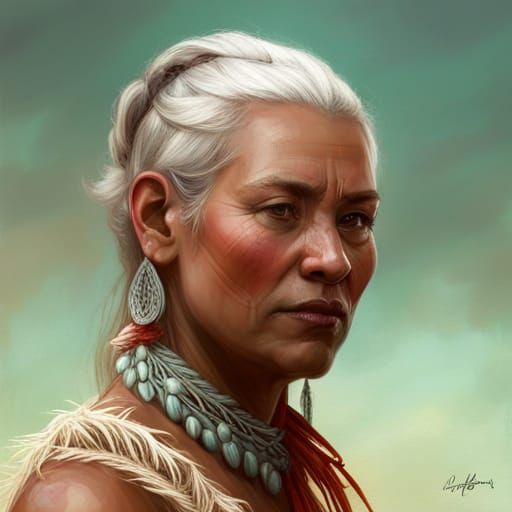 Hawaiian Woman Portrait in Graffiti Art Style