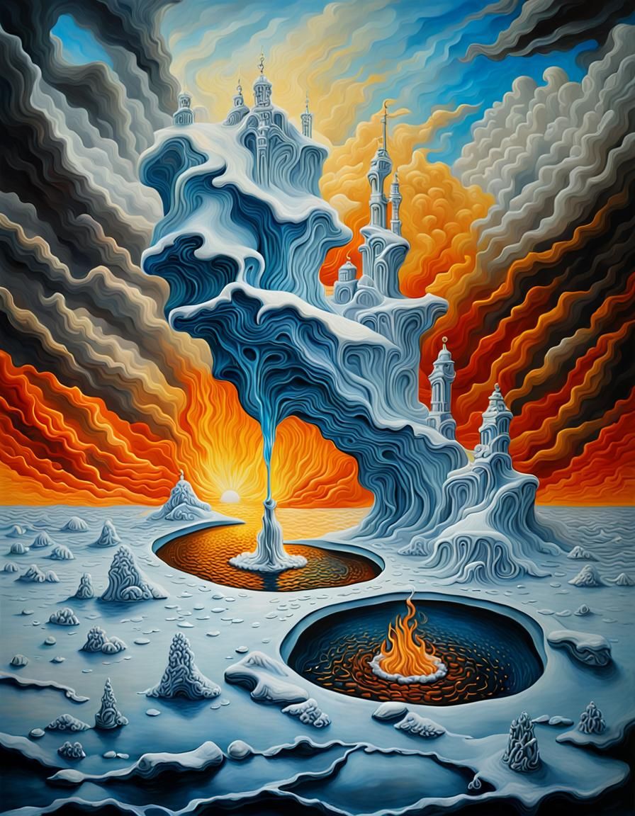 Surreal Symphony of Ice and Fire in Oil