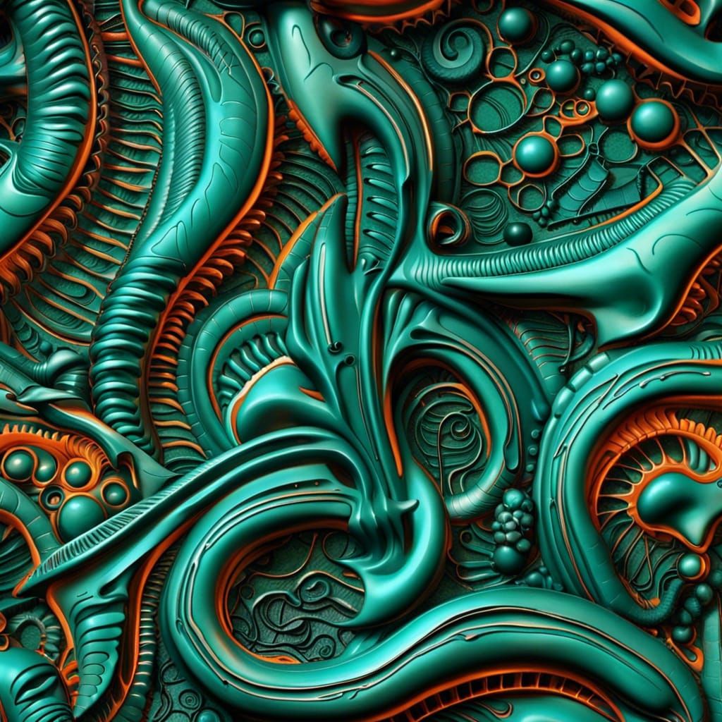 Biomechanical Ornament Texture in Teal and Orange
