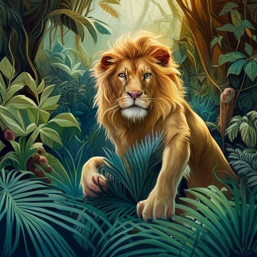 Majestic Lion Roaming Through Lush Jungle